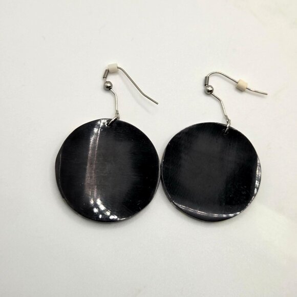 Natural Abalone Mother of Pearl & Cone Shell Earrings Tropical Beachy Round Disc - Picture 3 of 3